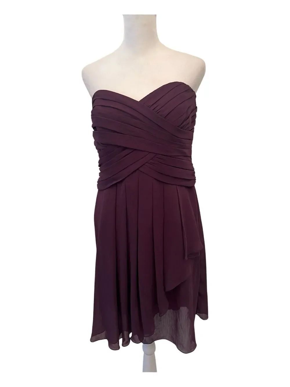 David’s Bridal Size 10 Strapless Pleated Plum Chiffon Dress Faint Spot on Back